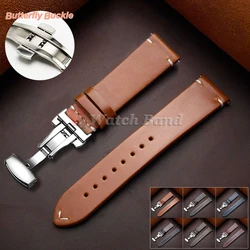 Stitching Oil Wax Cowhide Strap for Omega 18/19/20/21/22/24mm Bracelet for Seiko Vintage Leather Watch Band Butterfly Buckle