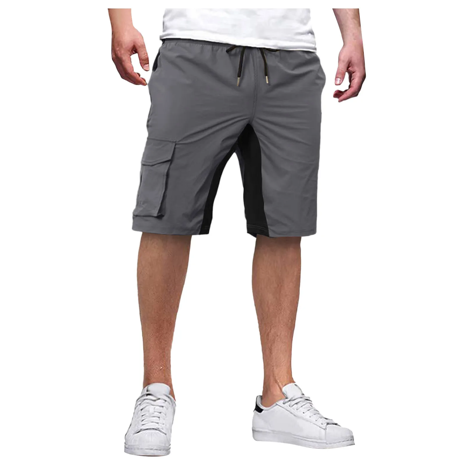 Mens Summer Outdoor Work Shorts Basic Loose Drawstring Color Contrast Quick-Drying Casual Shorts Legging Colid Loose Pajamas