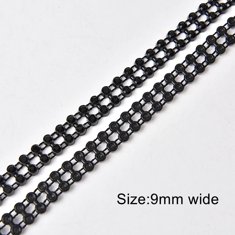 5Yards Double Rows Rhinestone Decorative Chain Trim Balck White Plastic Mesh Banding Diy Embellishment For Wedding Dress Shoes