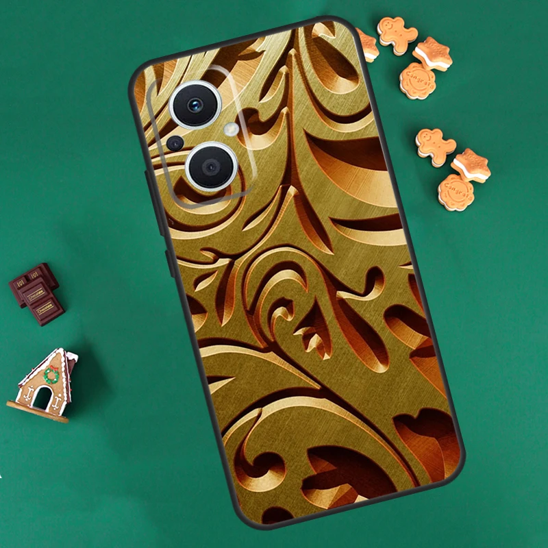 Gold Floral Pattern Case For OPPO Reno 10 Pro 4Z 5Z 8T 4 5 6 7 8 Lite OPPO Find X5 X6 Pro X2 Neo X3 Lite Cover