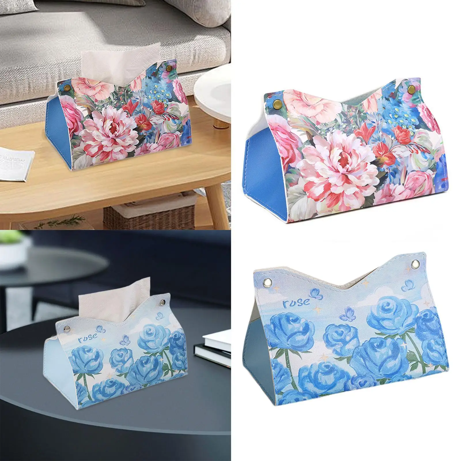 PU Leather Facial Paper Organizer Napkin Holder with Flower Dispenser Box Holder Tissue Box Cover for Office Hotel House