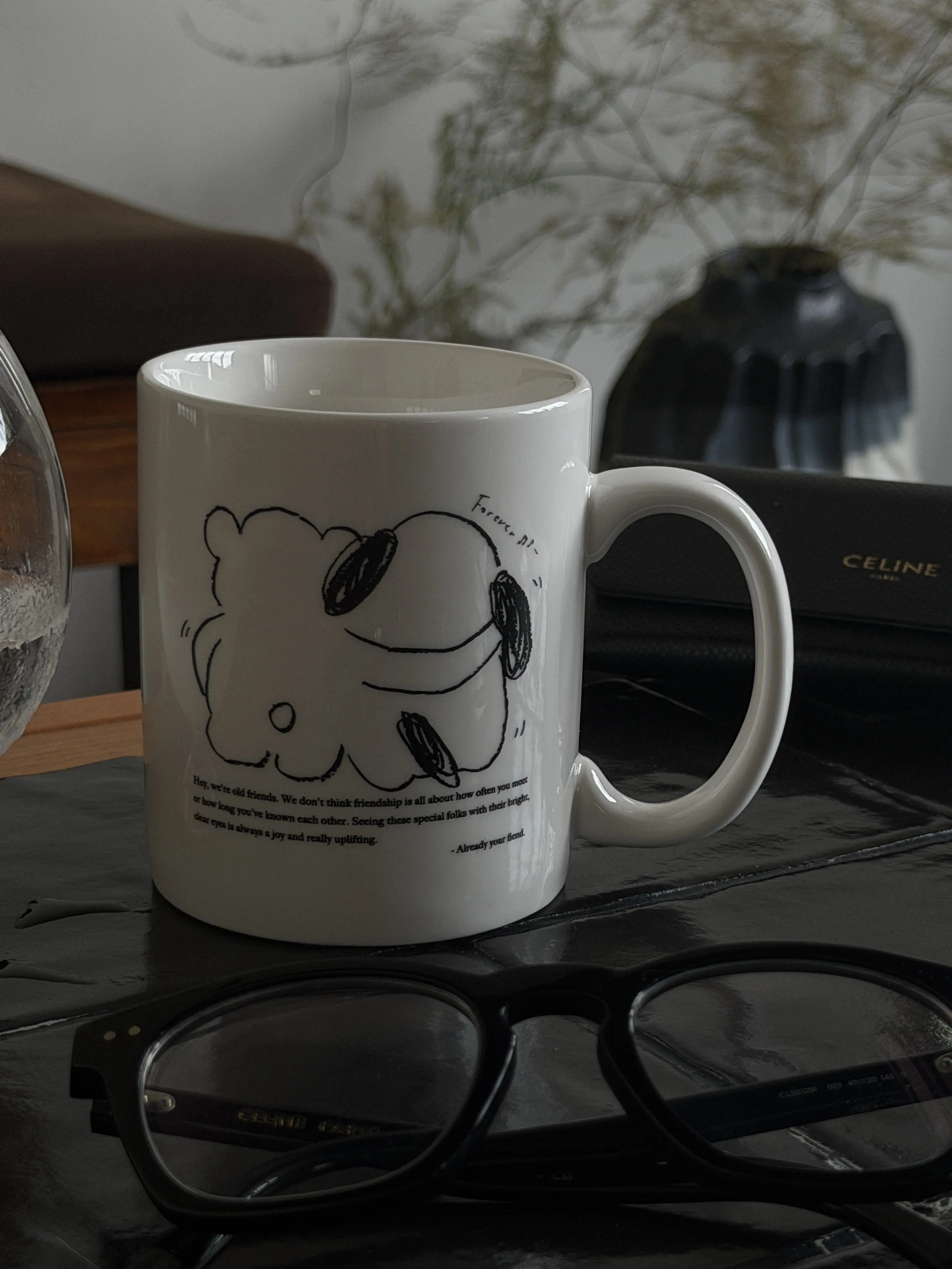 Creative Cute Line Art Ceramic Mug for Coffee, Milk & Juice Cup with Round Handle Hand-drawn line  decal firing Cupo