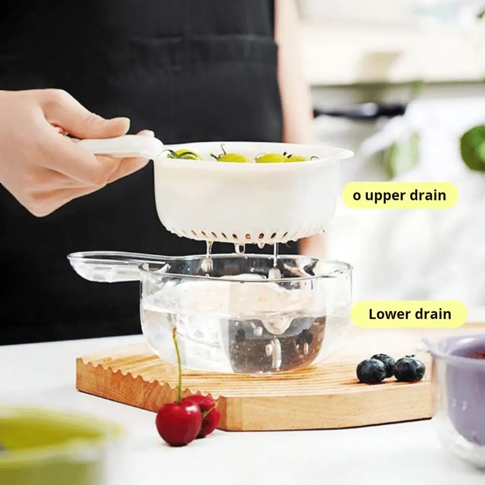 Food Storage Container Multifunctional Drain Basket Dual-layer Fruit Strainer Draining Basket with Handle for Fruits for Easy