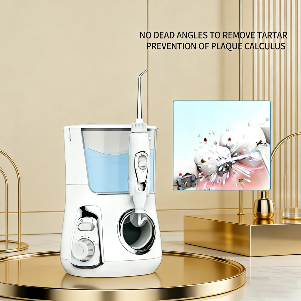 

10-Large Tank 800ML Water Flosser, 10 Oral Care Modes, 5 Jet Tips, Countertop Irrigator for Whole Family Dental Protection