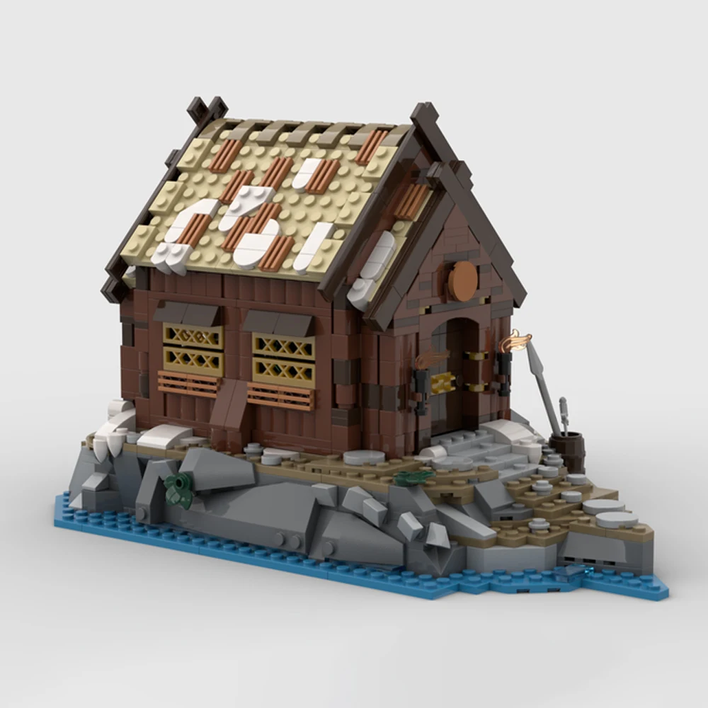 MOC Vikingeds Village Vikings Longship Building Blocks Model Średniowieczne Vikings Houses Bricks DIY Zmontowana zabawka dla dzieci Prezent