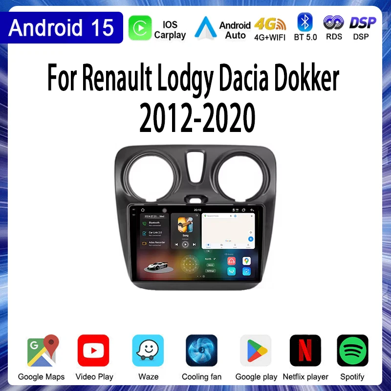 

Car Radio For Renault Lodgy Dacia Dokker 2012-2020 Multimedia Video Player Navigation Stereo GPS Android 15 Carplay DSP WIFI
