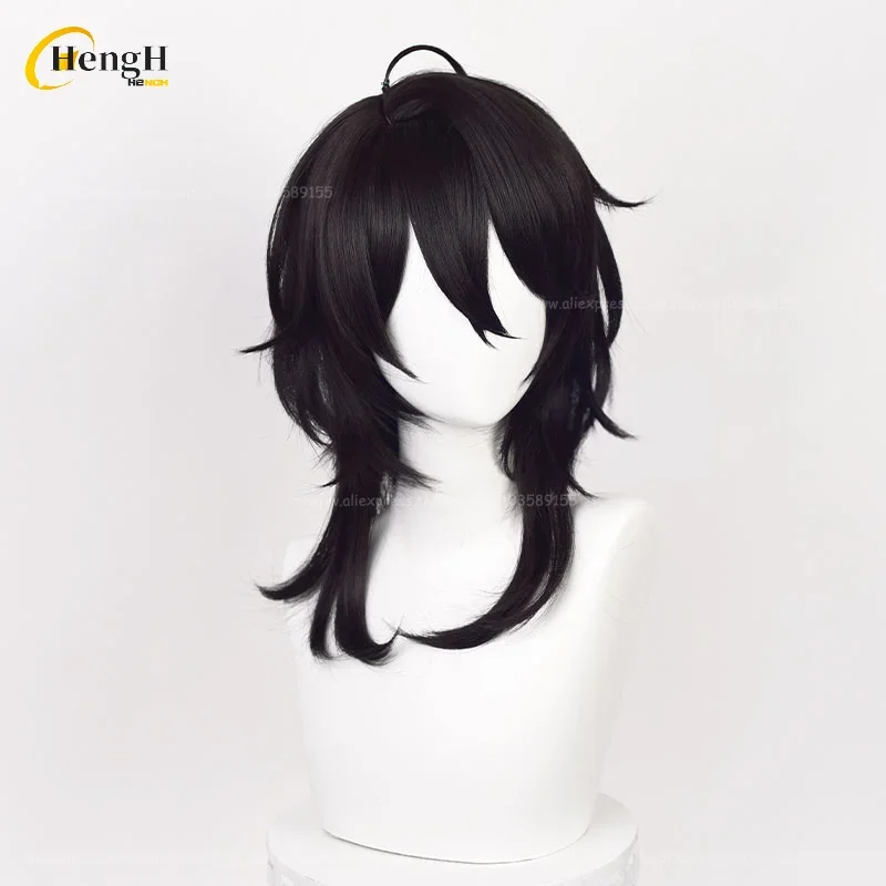 Stok tersedia Wig Anime Sakuma Rei sintetis panjang 45cm Wig Anime Cosplay hitam Wig pesta Halloween rambut tahan panas + topi Wig Gratis