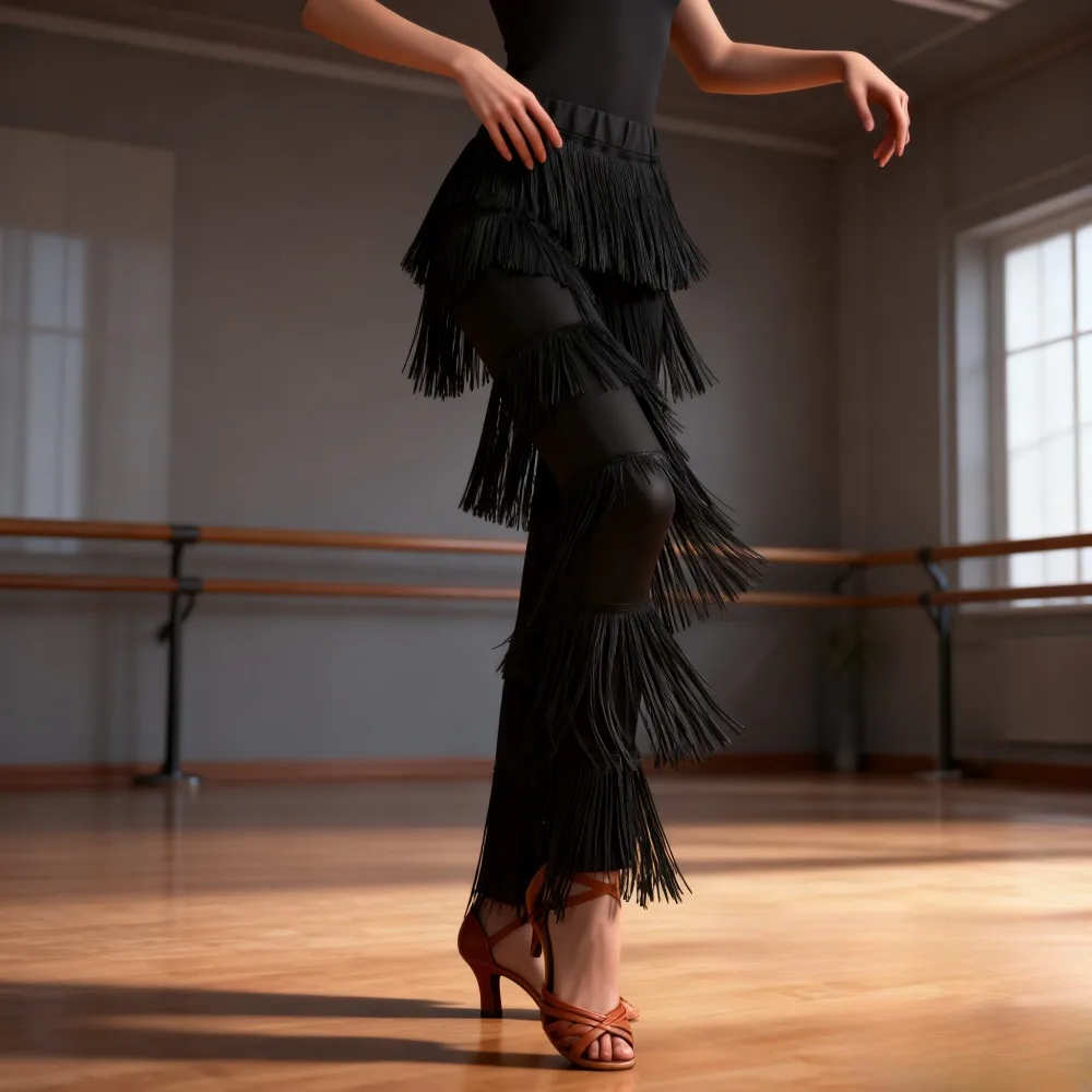 

Women's Dance Fringe Pants Latin Bullfighting Dance Pants Trumpet Shaped Hem Elastic Waist Performance Pants Stage Performance