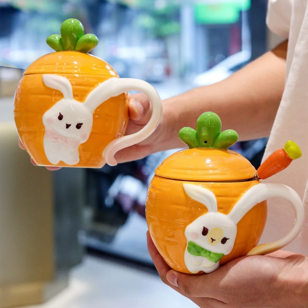 Cute Rabbit Ceramic Cup High Value Ceramic Mug with Lid Breakfast Water Cup Cartoon Household Cup Drinkware Christmas Gifts