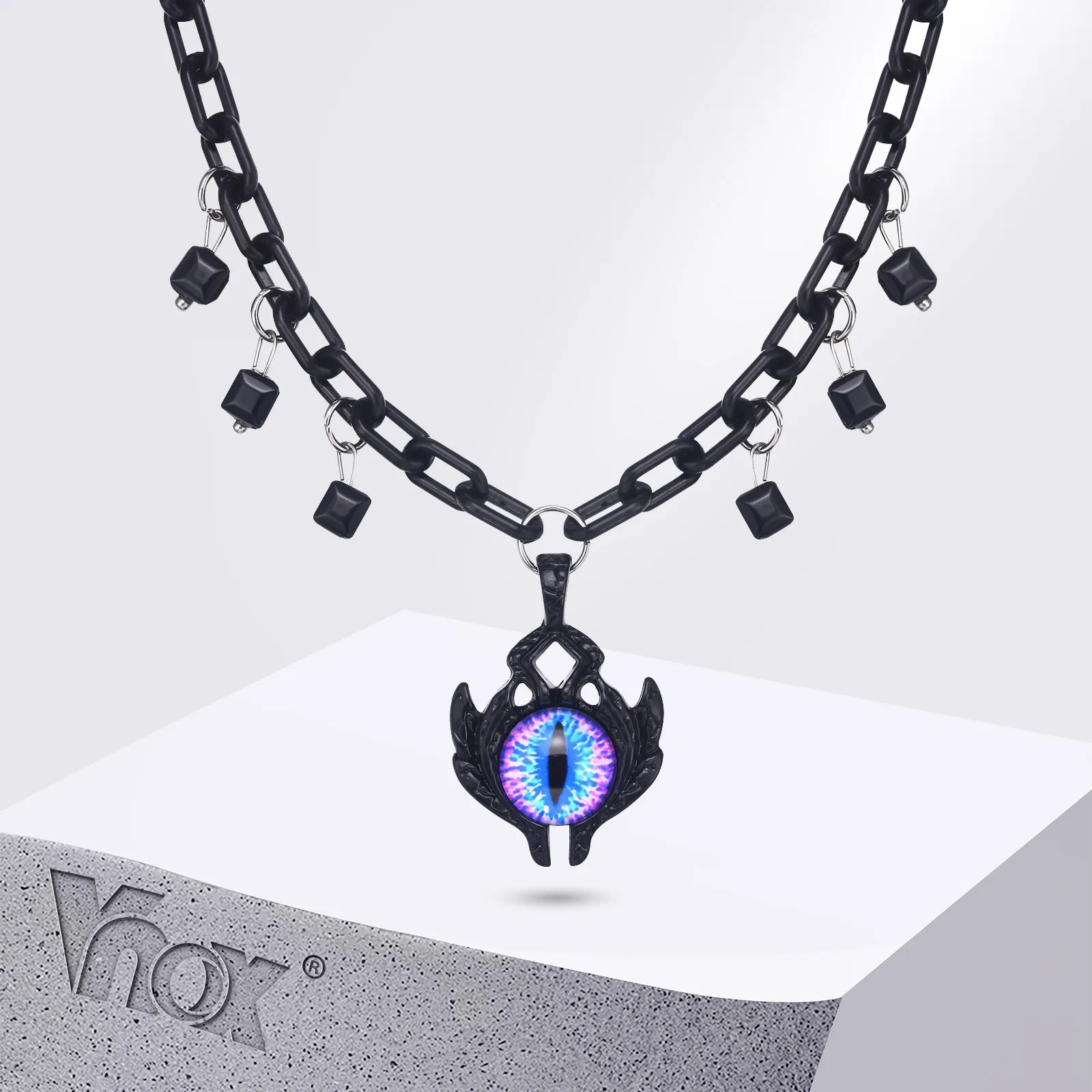 Vnox Black Gothic Devil's Eye Pendant Necklaces for Men Women,Light Hiphop Spice Girl Luxury Design Necklace, Geometric Collar