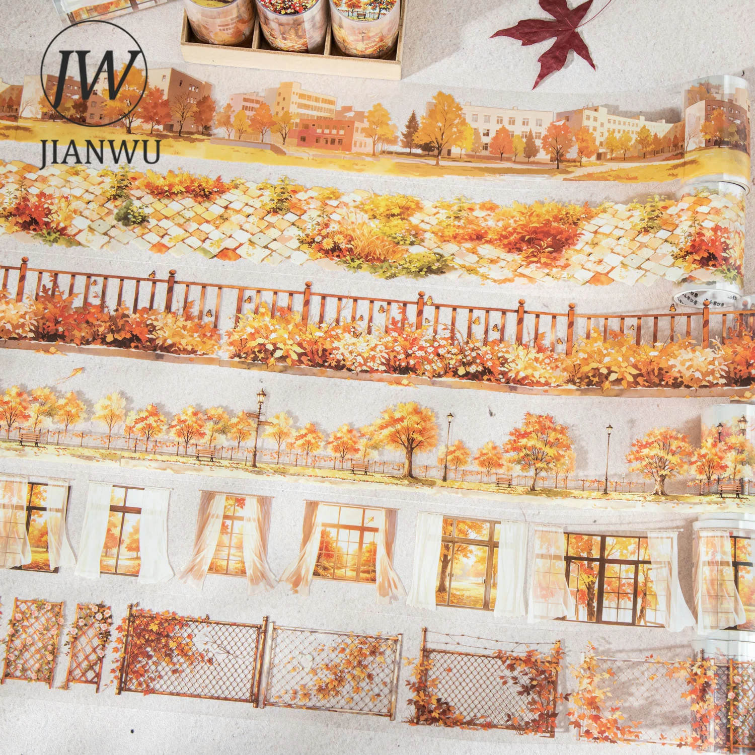 JIANWU 60mm*200cm Vintage Autumn Leaves Tree Landscape Material Collage Scrapbooking PET Tape Creative DIY Journal Stationery
