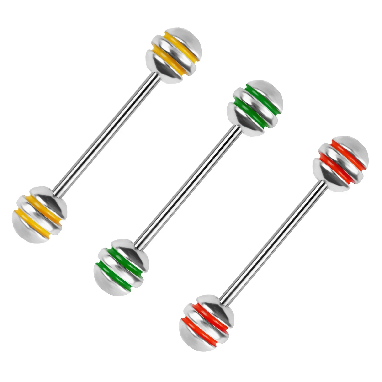 New Tongue Ring Piercing Stainless Steel Tongue Stud Milk Ring Dumbbell Double Ball Nipple Ring Human Body Puncture Jewelry