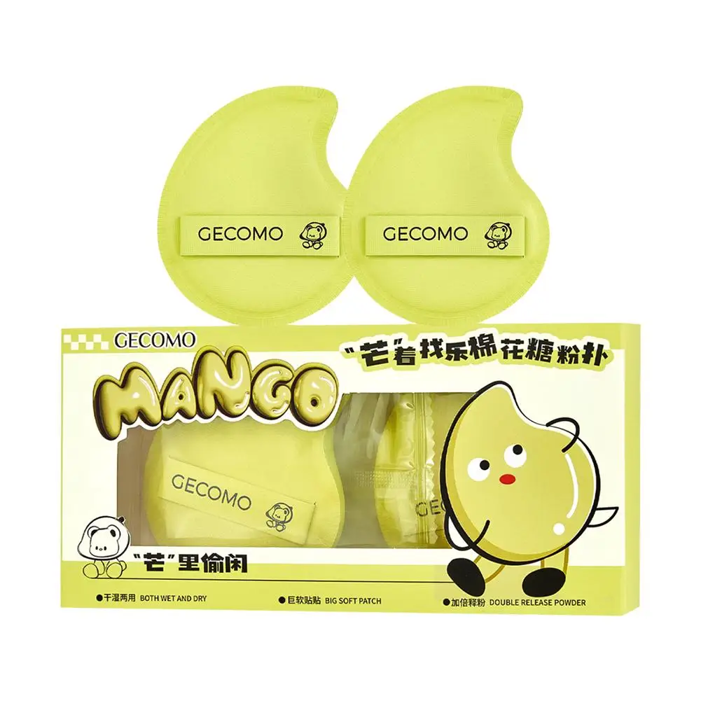 GECOMO 2 sztuki puszka do makaroników w kształcie mango i miękka (4 gąbki do makijażu przyjazdowe na mokro i na sucho) podwójnego zastosowania i R0Z5