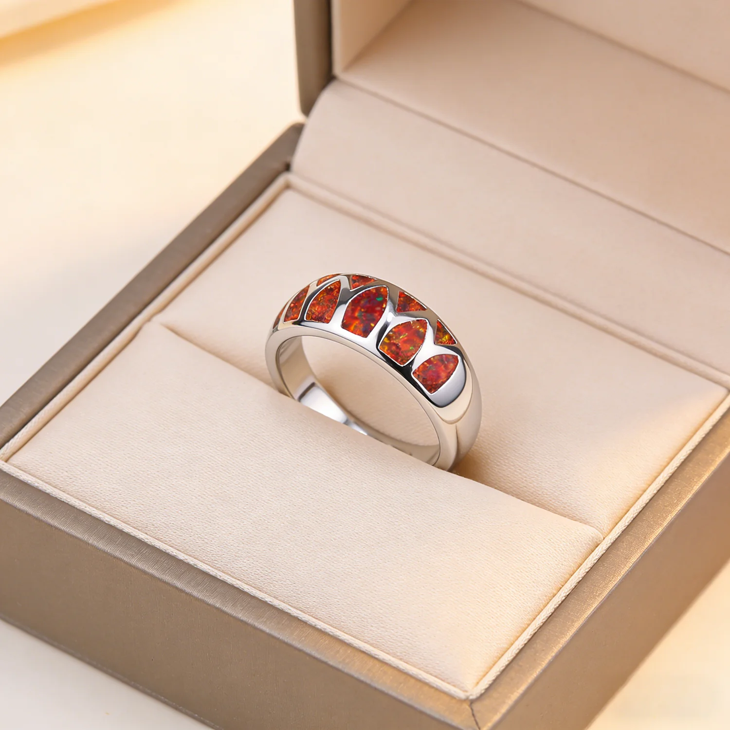 Unique Design Brilliant Color Fire Opal Ring For Women Cocktail Ring Party Accessories Fashion Jewelry Precious Gift for Unisex