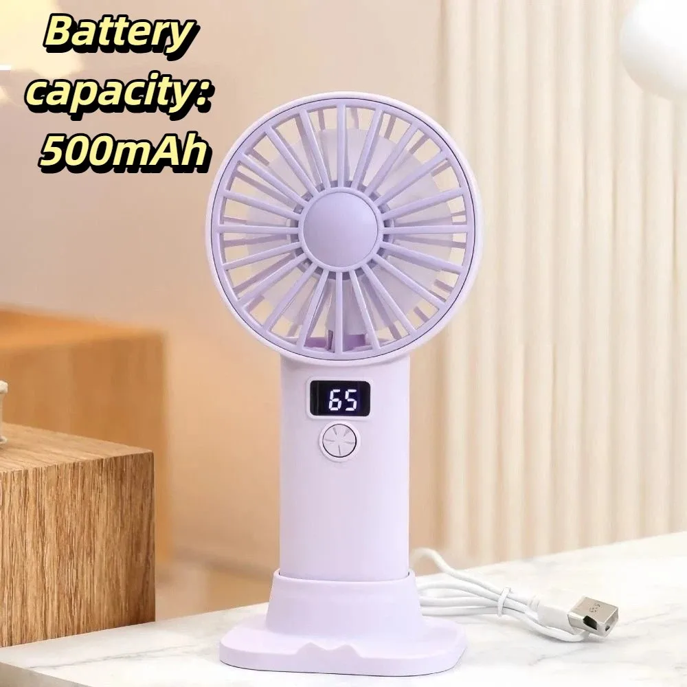 Mini Size Digital Display Fan Compact Stable Base USB Rechargeable Fan Practical Design Lightweight Handheld Mini Fan