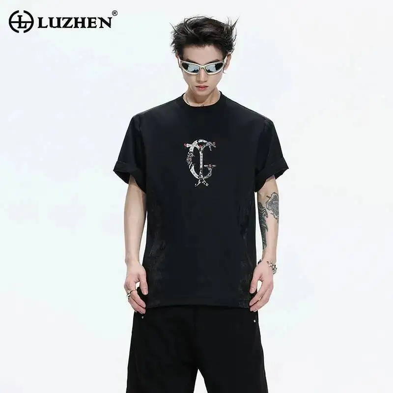 

LUZHEN 2026 Summer New Printed High Quality Short Sleeve T-shirts Men's Fashion Handsome Round Neck Pure Cotton Male Tops JY6900