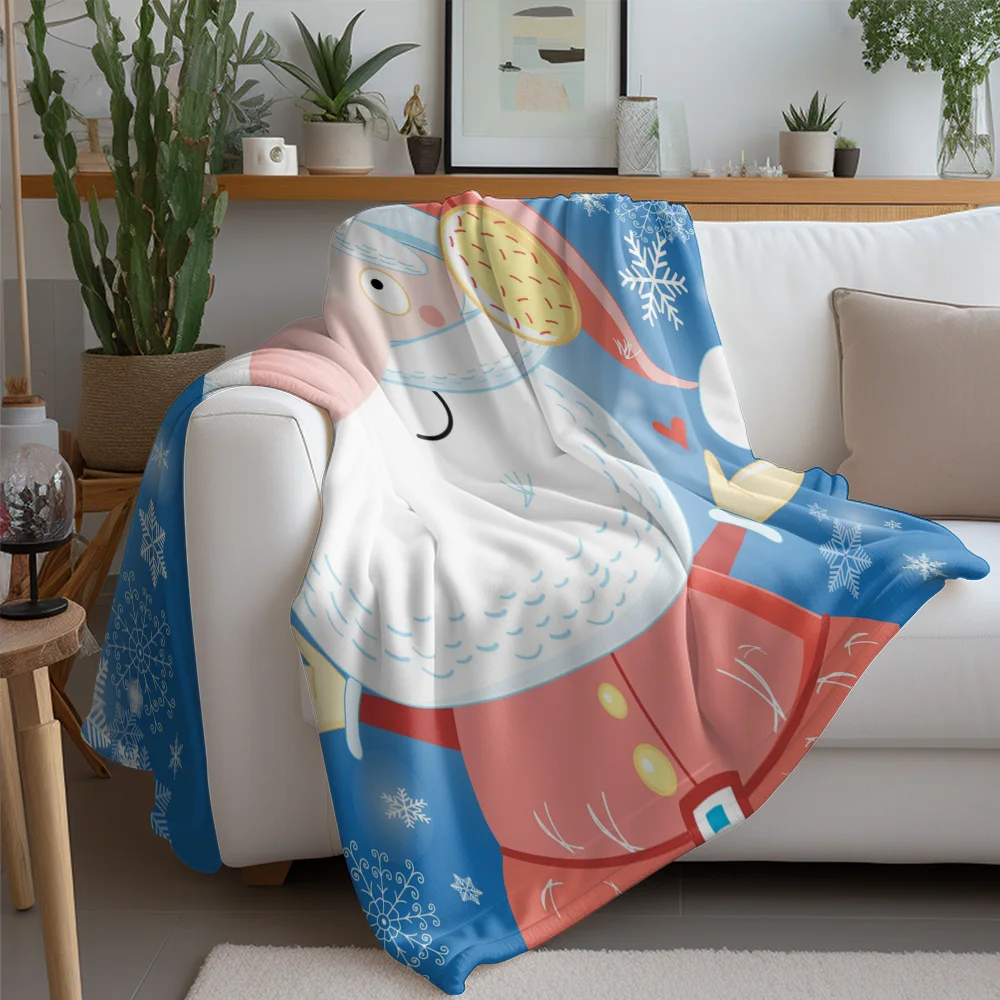 TU Cozy Christmas Throw Blanket Flannel Santa Claus Festive Home Decor Holiday Gift Winter Warm Soft Fleece Bedspread