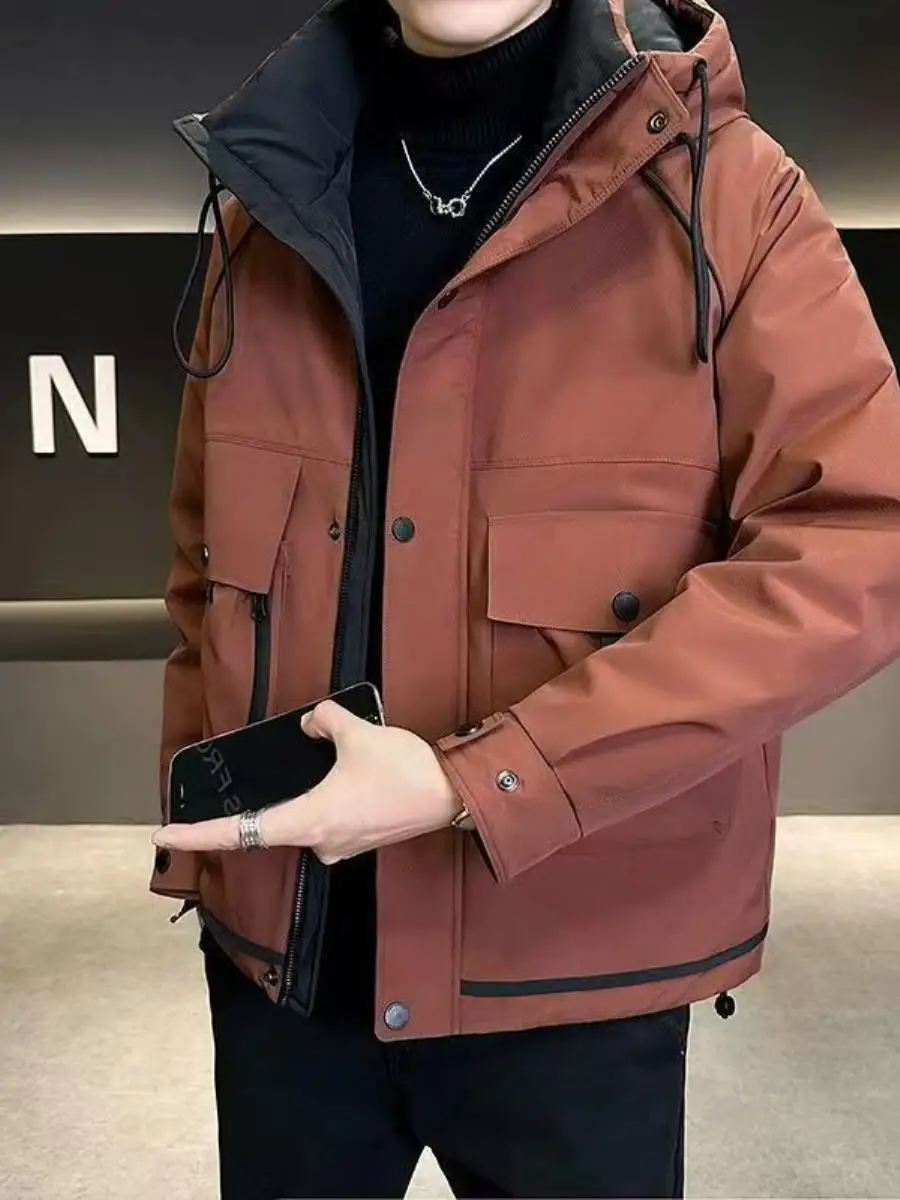 

Men's Winter down Jaet Outdoor Workwear Warm White Du down Inner Hooded Coat Stand Fit Multi-ket Faion Urban Sle