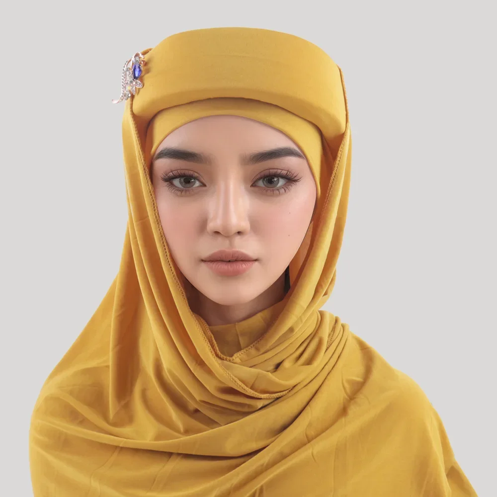 

New Sponge Turban Cap Women Muslim Hijab Diamonds Brooch Hat African Auto Gele Headtie Nigeria Wedding Headwear Bonnet Headscarf