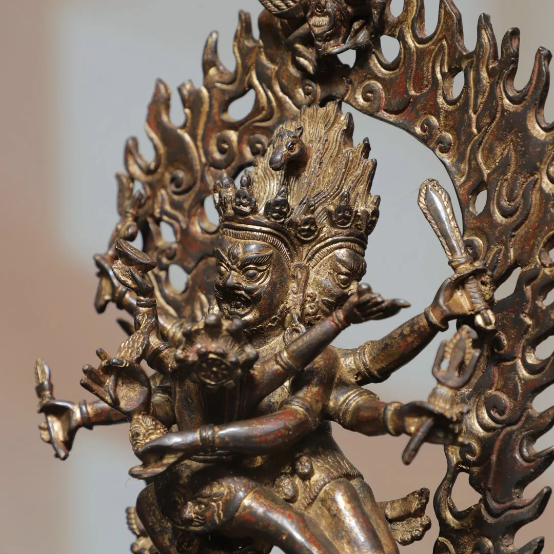 Old Bronze Gilded Cinnabar High Relief Northern Wei Buddha Hayagriva backlight Standing Buddha Worship Hall Town house
