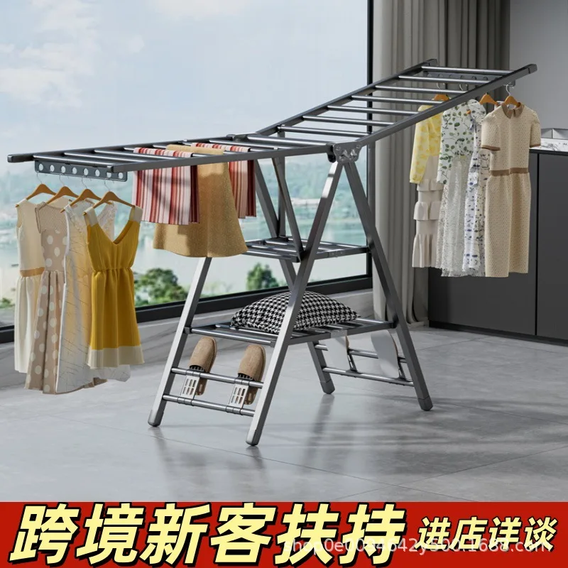 Steel tube clothes drying rack, hanging rack, balcony floor-standing single rod, household thickened simple storage