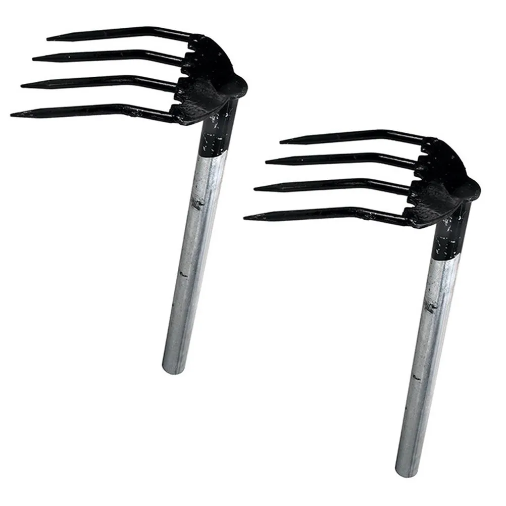 

2Pcs Four Claws Garden Rakes Steel Non-Rust Soil Loosening Tools Ergonomic Handle Hand Cultivator for Garden Yard Lawn Orchard
