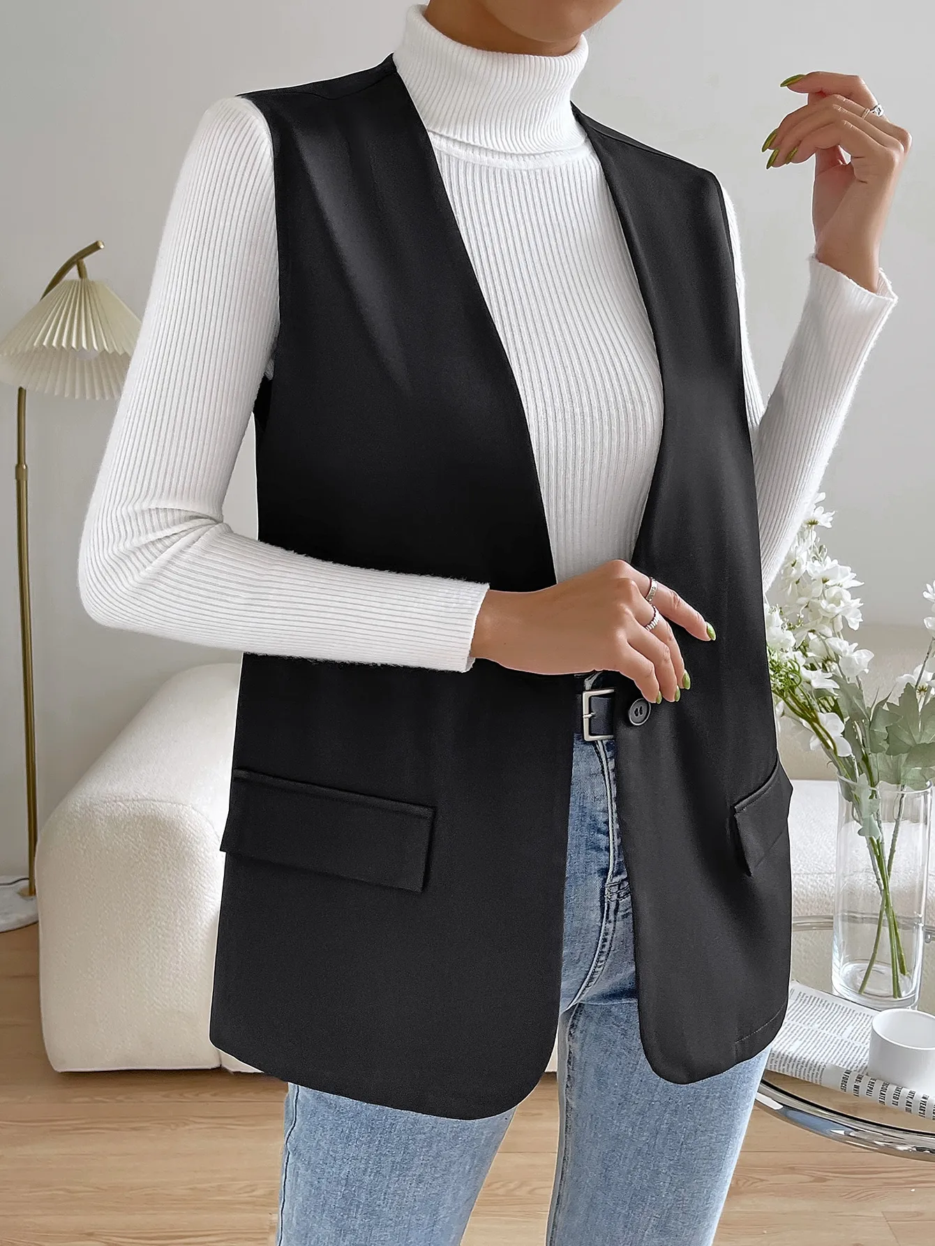 Spring and summer new workplace temperament sleereless loose fitting suit vest black outerwear sleeveless camisole