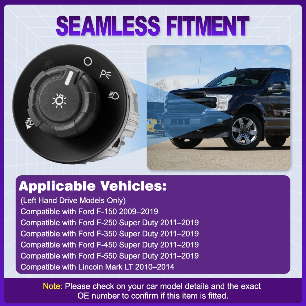 

Car Headlight Control Switch Fog Light Knob for Ford F-150 F250 F350 F450 F550 Super Duty Lincoln Mark LT LHD
