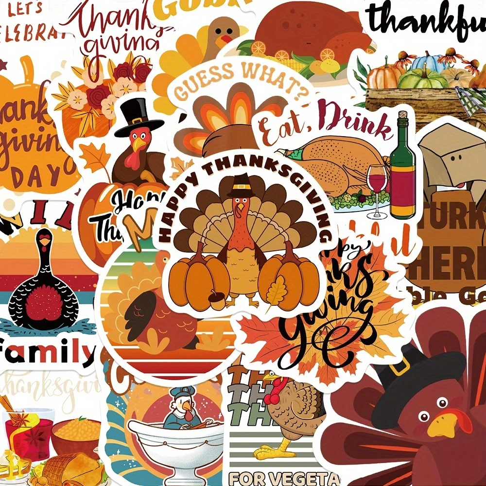 50 قطعة ملصقات عيد الشكر الكرتون تركيا اليقطين صائق DIY بها بنفسك سجل القصاصات مجلة الثلاجة سكيت ملصقات الحفلات للمراهقين