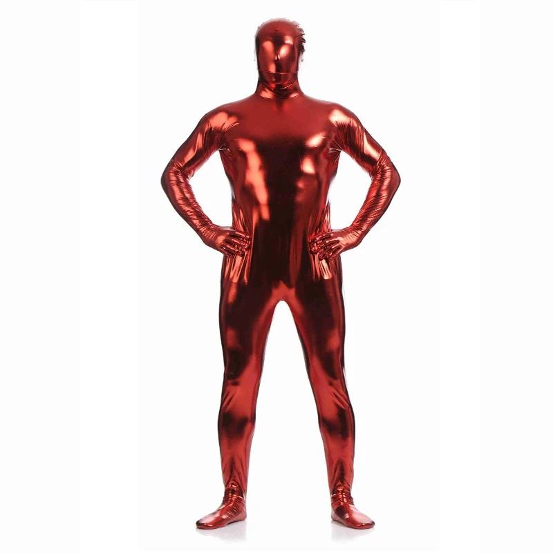 Mannen Glanzend Metallic Spandex Bodysuit Catsuit Sexy Unisex Zentai Full Body Suit Kostuum Party Halloween Wet Look Eendelig Unitard