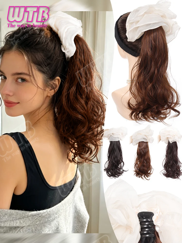 WTB Synthetic Wig White Hair Accessory Style Claw Clip Curly Ponytail Wig Suitable for Women's Daily Wear and Holiday Events