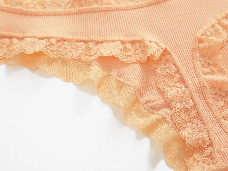 6 Stück/Set Baumwoll-Patchwork-Spitzenhöschen für Damen, einfarbig, atmungsaktiv, niedrige Taille, G-Strings, Unterwäsche, weiche, bequeme Tangas – Detail 12