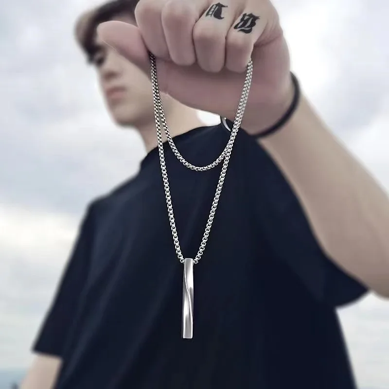 

Hiphop Stainless Steel Rectangle Pendant Necklace for Men Kpop Street Wear Chain Male Collar Hombre Necklace Jewelry Gift Choker