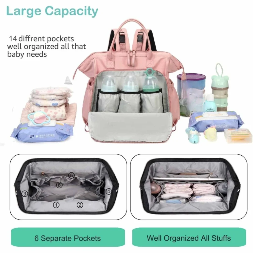 حقيبة ظهر للأم ذات سعة كبيرة، متعددة الوظائف، منظم الحفاضات المقاوم للماء، تصميم عصري، حقيبة حفاضات للاستخدام اليومي #4