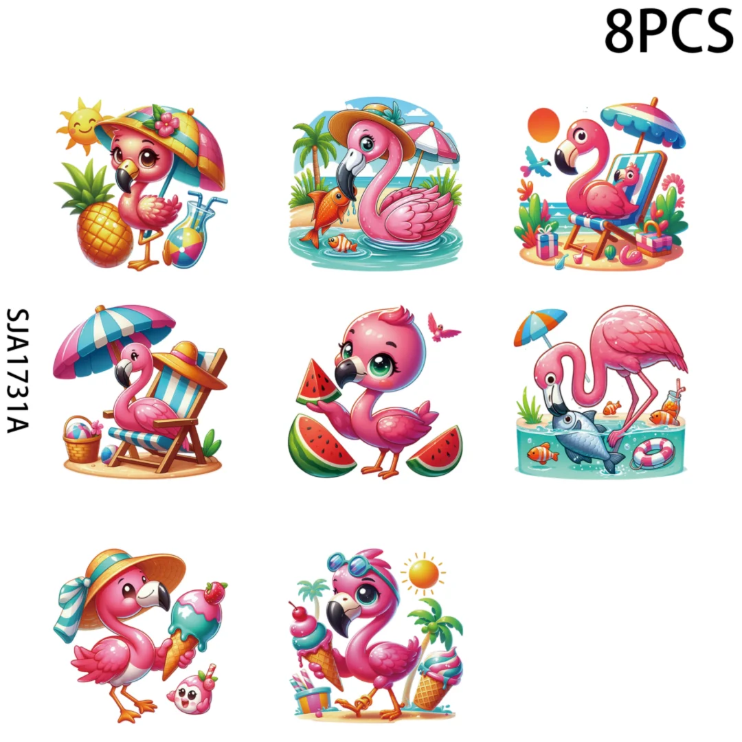 Flamingo Animals beach Vacation UV DTF Wrap Stickers 8 Sheets Stickers for Motel Keychain, Waterproof Decals, Transfer Stickers