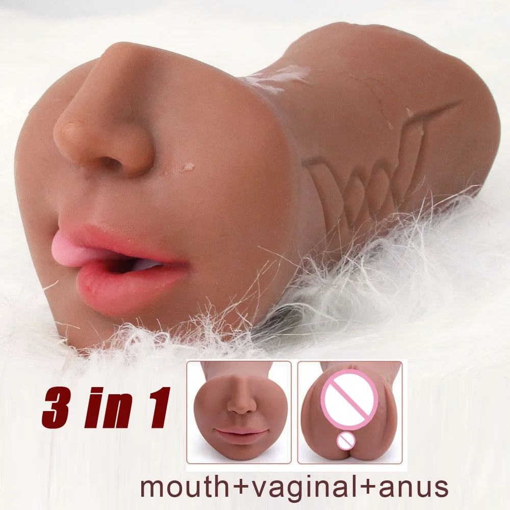 3in1 realistic mouth vagina anal male masturbator cup deep throat TPE dildo moves masturbation pleasure sex toys for men