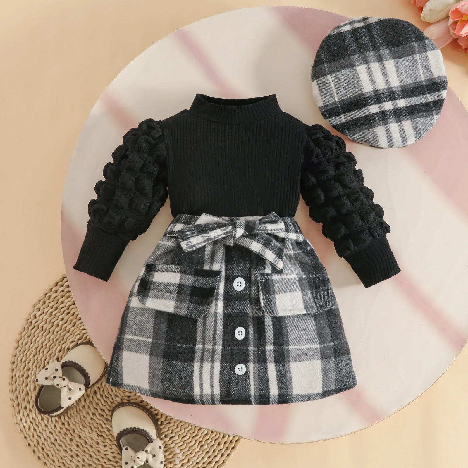 

Womens Checke Outfit Toddler Baby Girl Outfits Fall Winter Clothes Long Sleeve Knit T Shirt Tops Plaid Come Home Outfit Mommy