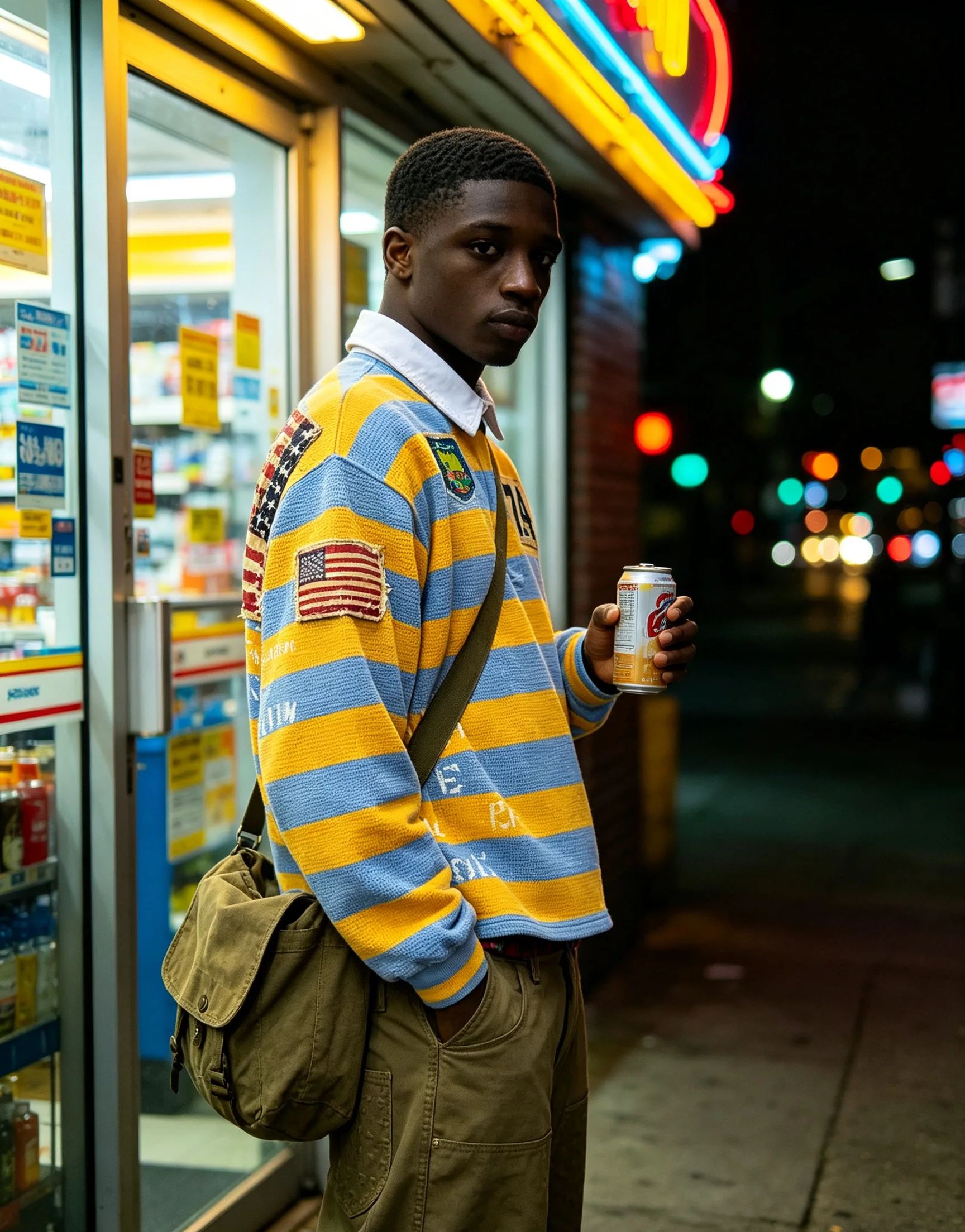 American Retro Stripe Flag Patch Cropped Polo Long Sleeve Shirt Unisex Hip Hop Vintage Streetwear Top