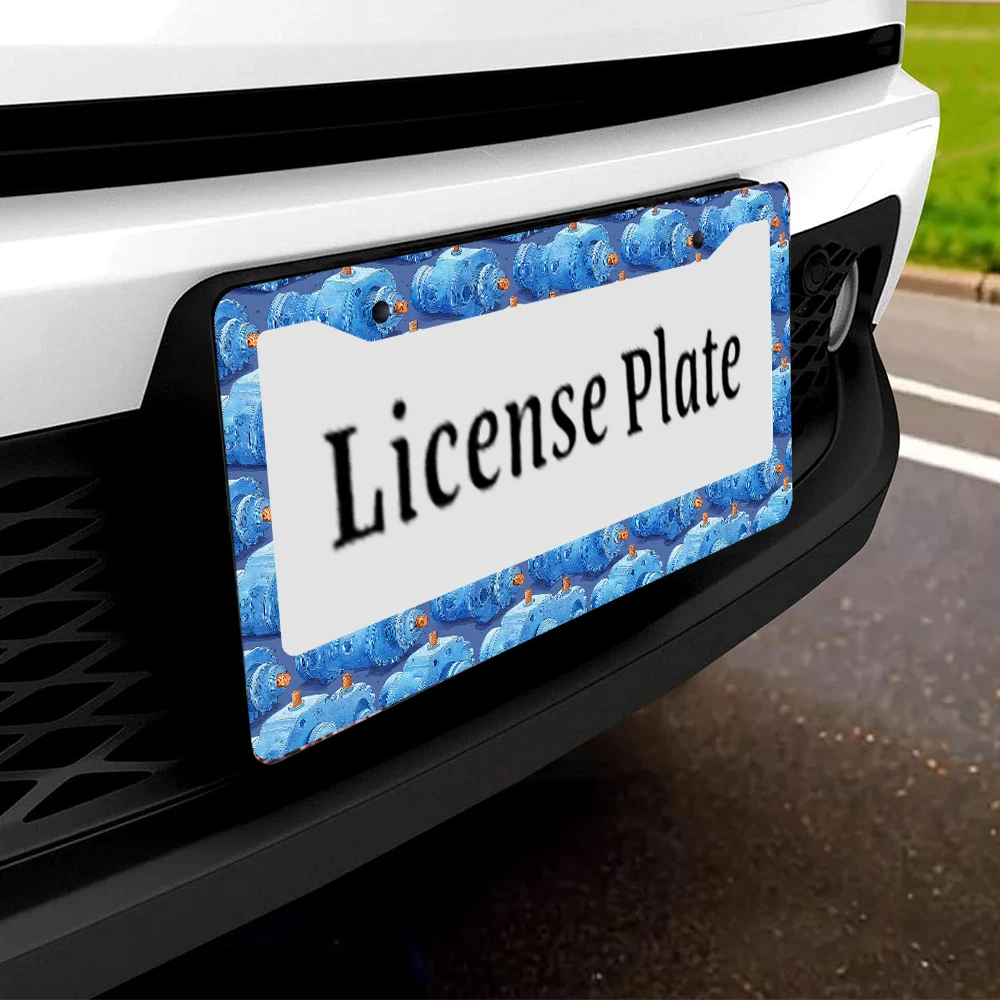 Cadre de plaque d'immatriculation à 2 trous, motif moteur industriel bleu, matériau en aluminium, 6x12 pouces, avec Kit de vis, voiture de nouveauté rétro, 1 pièce