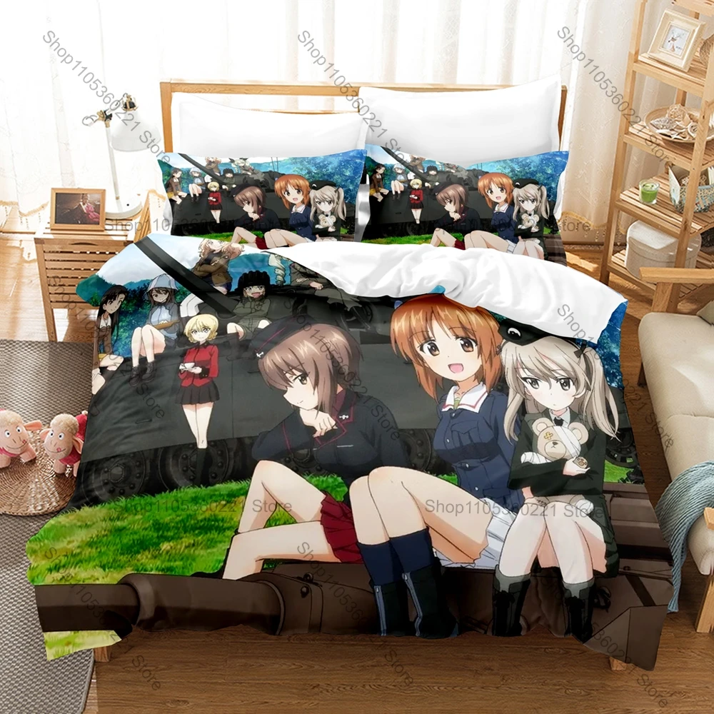 Military Anime Duvet Cover + 2 Pillowcases Tactical Anime Soldier Girl Combat Print Soft Polyester Bedding Decor Military Anime