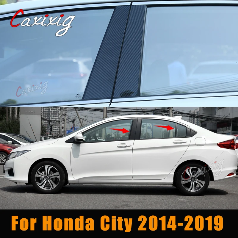 Naklejki na słupek środkowy drzwi samochodowych do Hondy City 2014-2019 Stiker PC Efek Cermin Hitam Serat Karbon Glossy
