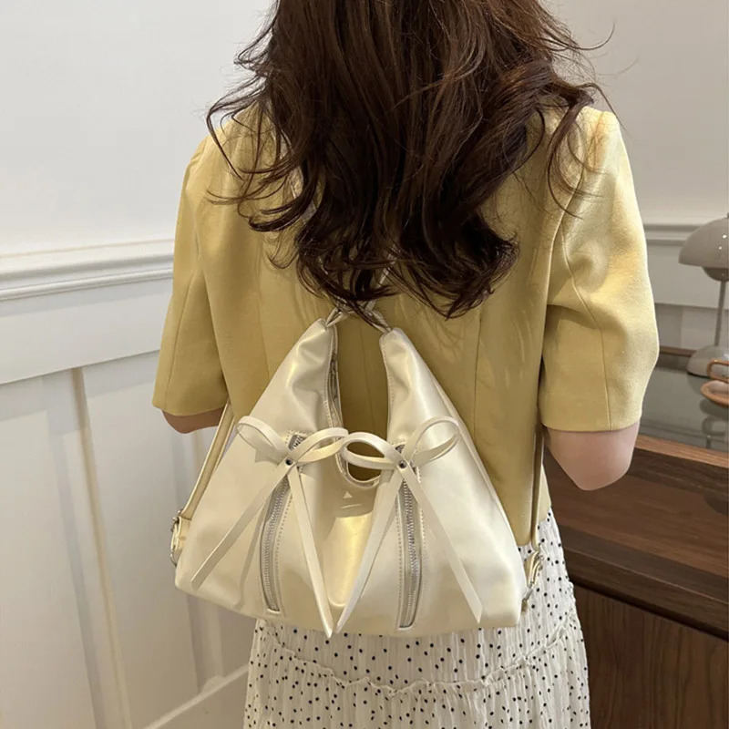 Bowknot Fashion Pu Shoulder Bag Female Niche Korean Version Ladies Underarm Bag New Large Capacity Tote Bag Outdoor Travel Bag