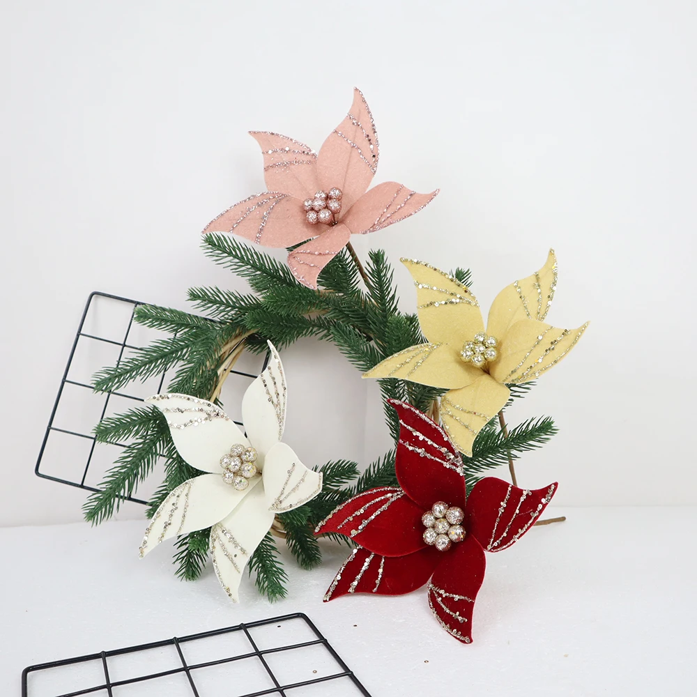 25cm High-quality Velvet Christmas Decorative Simulation Flowers Festive Party Supplies Aesthetic Room Decor Artificial Flowers