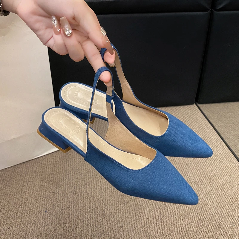 

Summer Women's New Sexy Pointed Retro Solid Color High Heels PU Leather Outdoor Banquet Party Women's Sandals Large Size