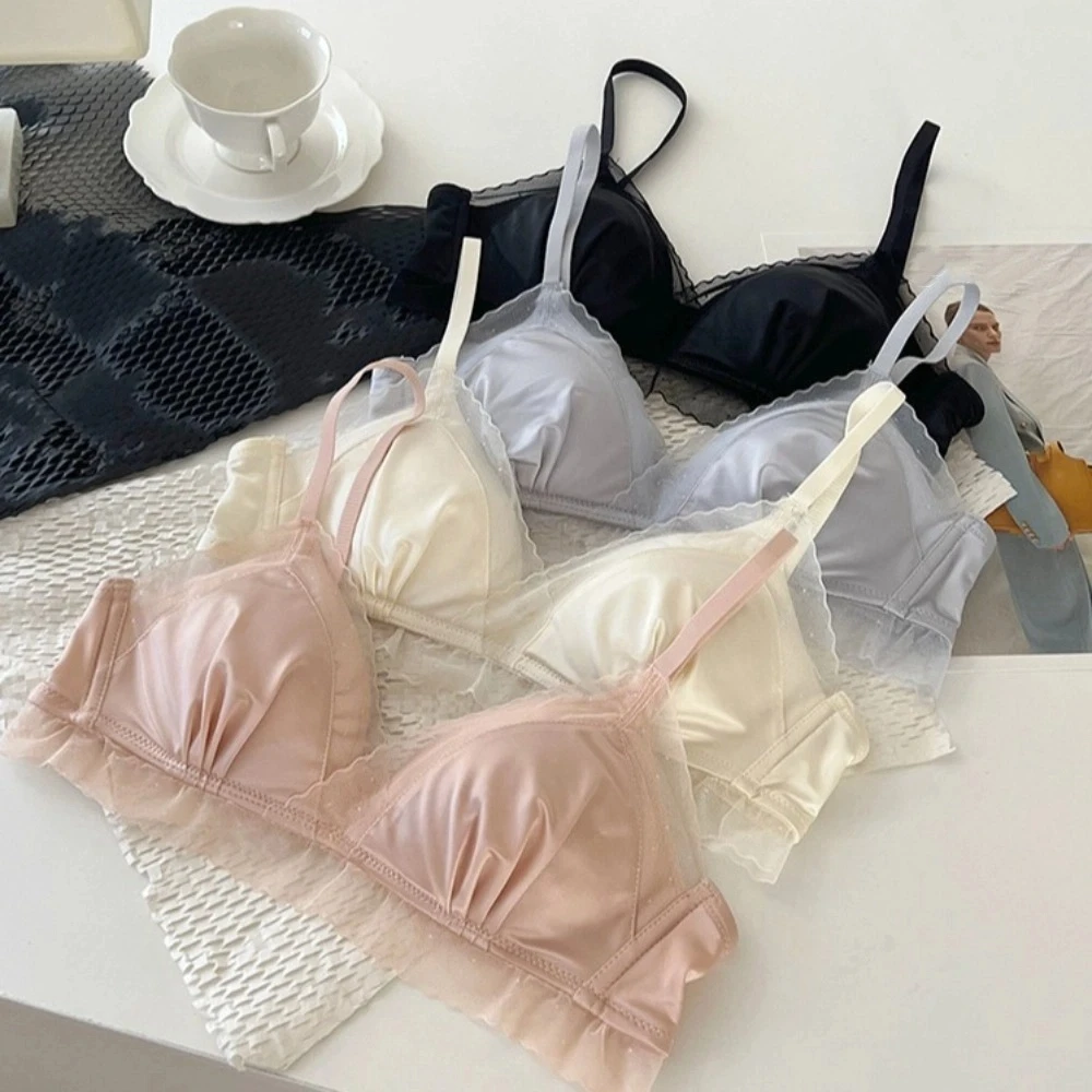Satin Lace Satin Wireless V Bra Shockproof Anti-sagging Brassiere for Women Traceless Lingerie Seamless Bras Girls Women