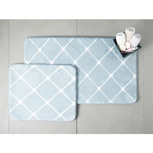 English Home Tile Blue 50x80 cm-45x50 cm Polyester Bath Mat Set