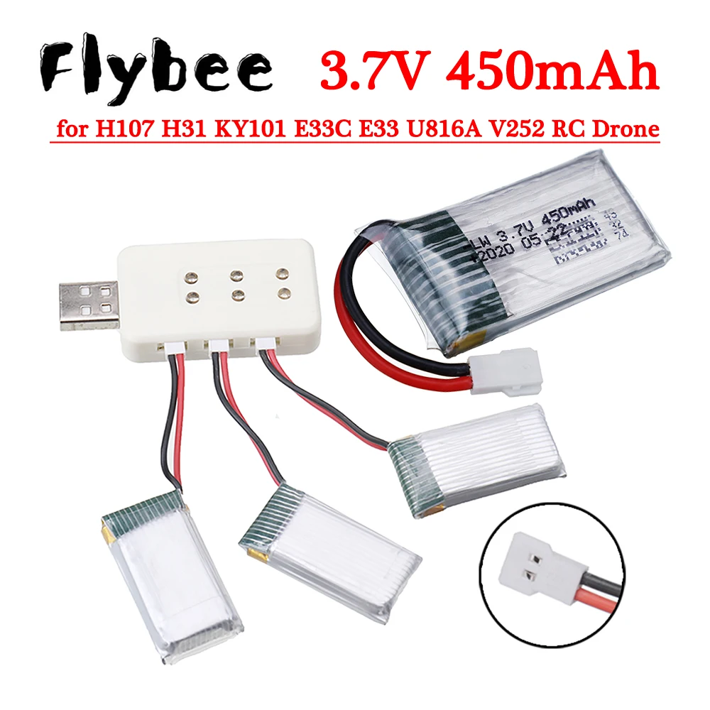 3.7V 450mah 802035 Lipo Battery/charger For H107 H31 KY101 E33C E33 U816A V252 H6C 25C RC Quadcopter Drone Battery Spare Parts