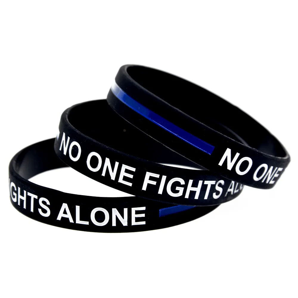 1 Stück „Niemand kämpft allein“ dünner blauer Linien-Silikon-Armband, inspirierendes Armband – Detail 5