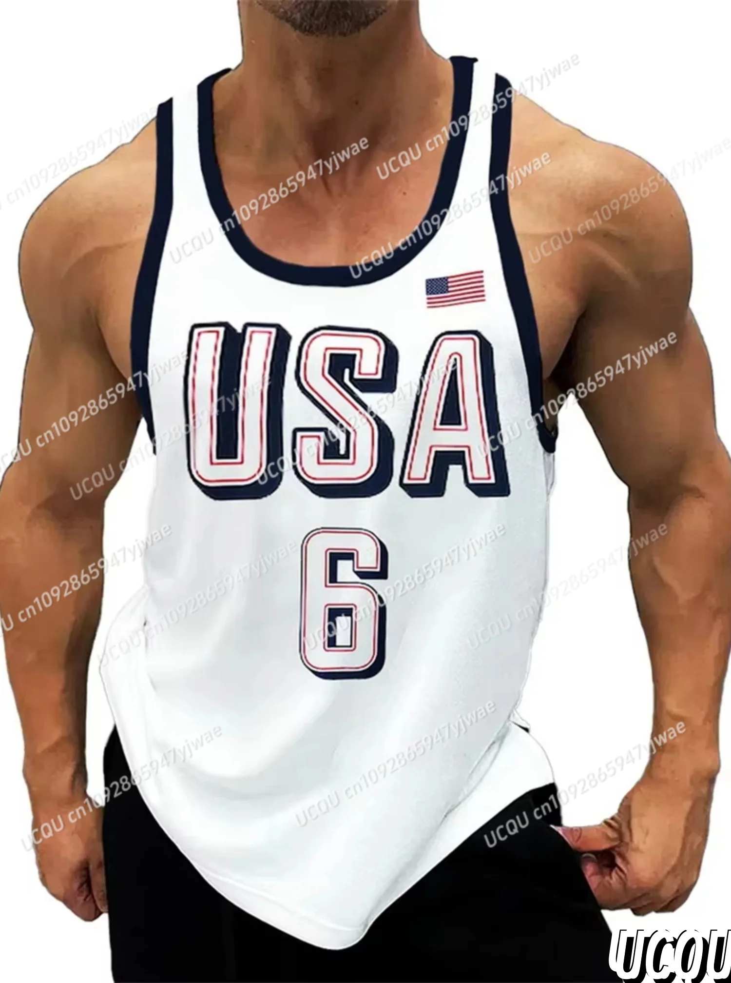 

Hot Selling Summer Men USA 6 Graphic Tank Top Sleeveless Basketball Jersey Vest Men Round Neck Sports Gym Vest