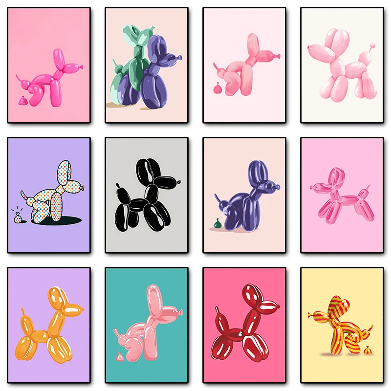 

Pink Balloon Dog Posters and Prints Diamond Painting Modern Funny Wall Art Picture for Preppy Bedroom Teens Dorm Room Decor Gi